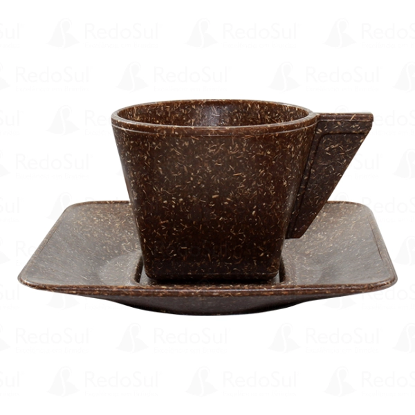 Xícara de Café com Pires Personalizada de Fibra de Madeira ou Coco